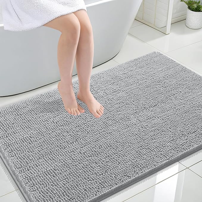 OLANLY Bathroom Rugs 47x32, Extra Soft Absorbent Chenille Bath Rugs, Rubber Backing Quick Dry, Machine Washable Bath Mats for Bathroom Floor, Tub and Shower, Home Decor Accessories, Light Grey