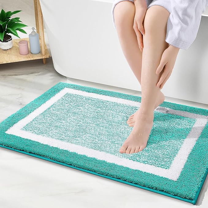 OLANLY Bathroom Rugs 36x24, Extra Soft and Absorbent Microfiber Bath Mat, Non-Slip, Machine Washable, Quick Dry Shaggy Bath Carpet, Suitable for Bathroom Floor, Tub, Shower (Large, Green)