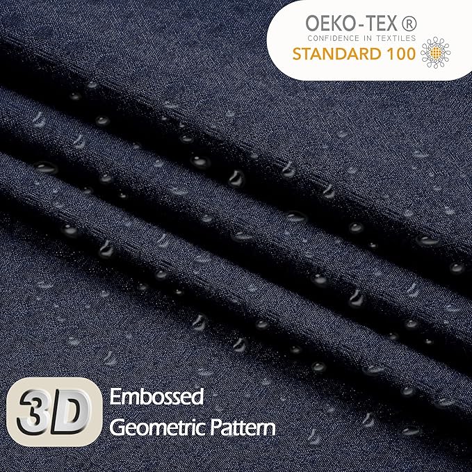 Ebesto Extra Long Navy Blue Shower Curtain 96 Inch Long 1 Piece, Waffle Embossed Textured Fabric Shower Curtain for Bathroom Large Hotel, Water Resistant, Machine Washable, 72Wx96L Inches