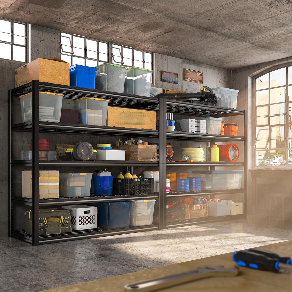 REIBII 48.2''W Garage Shelving Heavy Duty Metal Shelving 3000LBS Storage Shelves Adjustable Metal Shelves Industrial 5 Tier Garage Shelf for Basement Pantry Warehouse Supermarket, 2 Pack