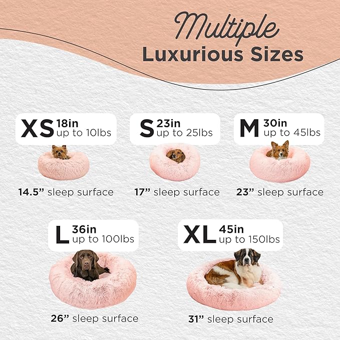 Best Friends by Sheri Original Calming Donut Dog and Cat Bed, Shag Faux Fur, Cotton Candy Pink, (23in x 23in) - Anxiety Relief for Pets Up to 25 lbs