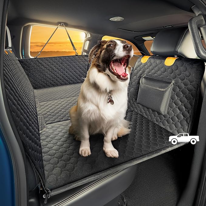 SHARLOVY XL Truck Back Seat Extender for Dogs, Large Hard Bottom Dog Car Seat Cover for Back Seat, Heavy Duty Dog Car Hammock, Waterproof Pet Seat Covers for Trucks, F150, Ram1500 and Large SUV