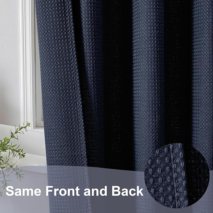 OWENIE Navy Blue Shower Curtain, Waffle Weave Heavy Fabric Shower Curtain for Bathroom, Waterproof Thick Textured 420G/M Soft Elegant Luxury Hotel Spa Bath Curtains, Machine Washable, 72W x 72L