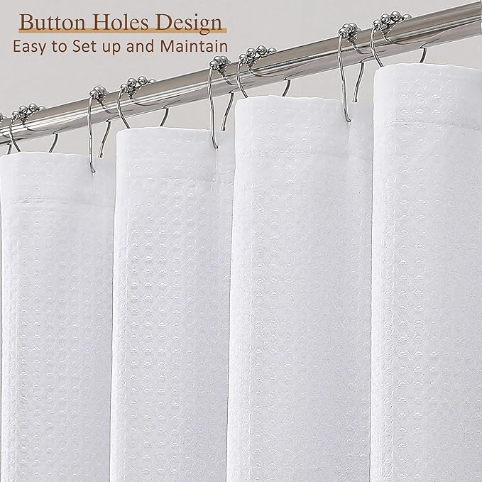 Ebesto White Long Shower Curtain 84 Inch Length 1 Piece, Embossed Textured Soft Fabric Bathroom Shower Curtain, Water Repellent Machine Washable Cloth Hotel Spa Bath Decor, 72Wx84L Inches