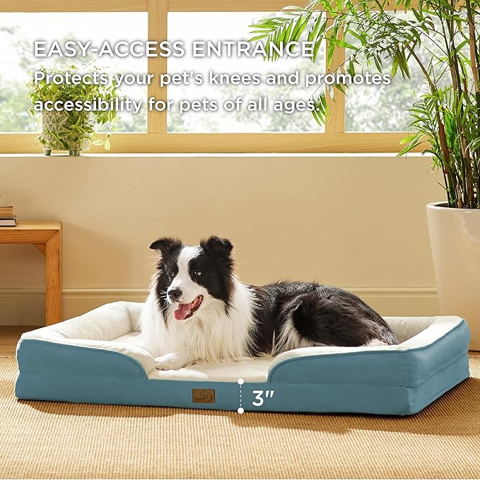Bedsure L Plus Orthopedic Dog Bed for Large Dogs - Washable Dog Cat Bed Waterproof, L Plus Big Comfort Dogs Couch Sofa with Washable Removable Cover, Pet Bed with Nonskid Bottom, Dune Haze Blue, 38"