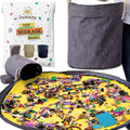 Toy Storage Basket and Play Mat for Building Bricks - Collapsible Canvas Organizer Bag with Drawstring - For Kids