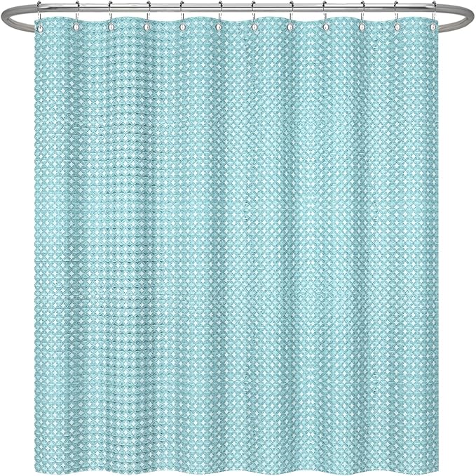 ggaimwf 72x78 Inch Solid Color Shower Curtain for Bathroom Waffle Bath Water Resistant Fabric Curtains Mint Green Modern Thick Shower Stall Curtain with Metal Hooks