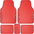 CAR PASS Bling Leather Car Mats Shining Diamond Floor Mats Crystal Rhinestones Sparkly Glitter Carpet Anti-Slip Waterproof Pad Universal Fit for Automotive SUV, Sedan, Van, 5pcs for Girl Women Red