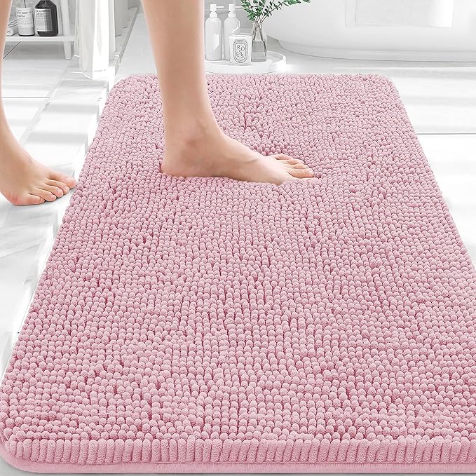 OLANLY Bathroom Rugs 36x24, Extra Soft Absorbent Chenille Bath Rugs, Rubber Backing Quick Dry, Machine Washable Bath Mats for Bathroom Floor, Tub and Shower, Home Decor Accessories, Dusty Rose