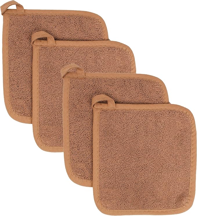 RITZ Terry Potholder & Hot Pad: Unparalleled Heat Resistant, Durable 100% Cotton – Ergonomically Designed for Optimal Grip – Easy-Care Machine Washable – 4-Pack, Copper