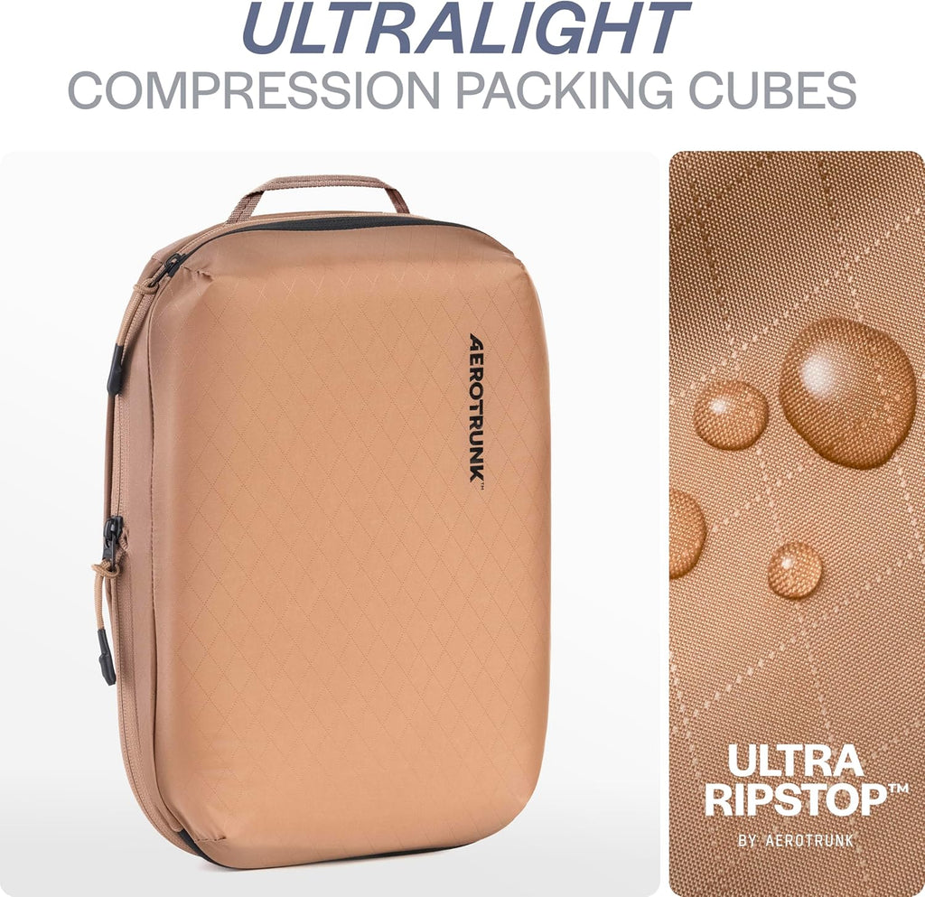 Aerotrunk Ultralight Compression Packing Cubes - Lightweight Travel Organizers for Suitcases and Luggage (6-Pack, Mocha)