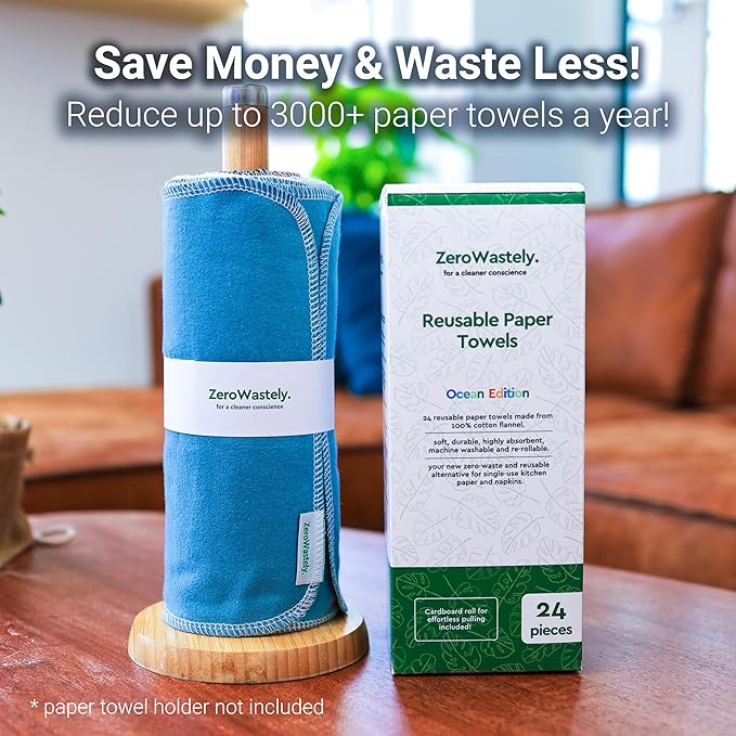 Reusable Paper Towels - Value Pack of 24 Paperless Paper Towels! - 100% Cotton, Super Soft, Absorbent, Washable and Made To Last