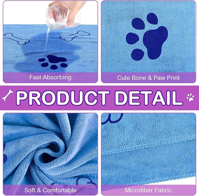 Chumia 8 Pcs Dog Towels for Drying Dogs Cats Pet Towels Bulk Puppy Microfiber Quick Drying Paw Bath Bathing Supplies Absorbent for Medium Pets(Classic Color,40 x 24 Inch)