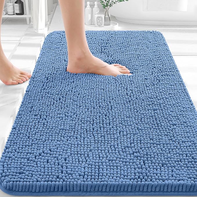 OLANLY Bathroom Rugs 30x20, Extra Soft Absorbent Chenille Bath Rugs, Rubber Backing Quick Dry, Machine Washable Bath Mats for Bathroom Floor, Tub and Shower, Home Decor Accessories, Cornflower Blue