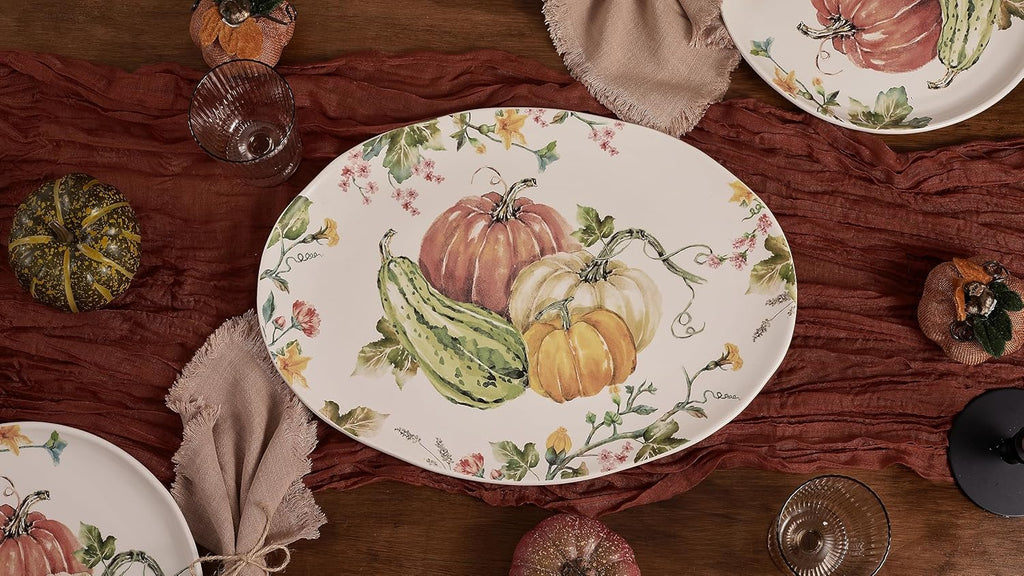 Bico Pumpkin Feast Ceramic 16 inch Oval Platter, Microwave & Dishwasher Safe