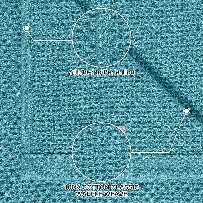 Homaxy 100% Cotton Kitchen Towels and Dishcloths Set, 12 x 12 Inches and 13 x 28 Inches, Set of 12 Bulk Kitchen Towels Set, Ultra Soft Absorbent Dish Cloths for Washing Dishes, Lake Blue