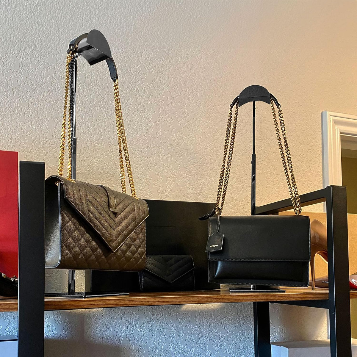 Royxen 3 Pack Handbag Rack Stainless Steel with Adjustable Height, Purse Display Stand, Black