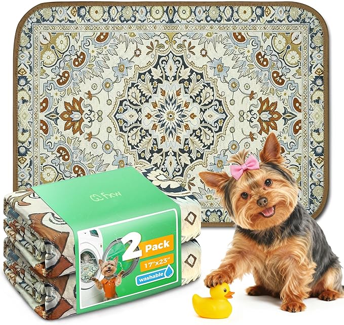 FXW Washable Pee Pads for Dogs, Puppy Pads with Super Absorbent, Specifically Designed for 24inch Cages, 17" x 23" Rectangle, Boho Beige, 2 Packs