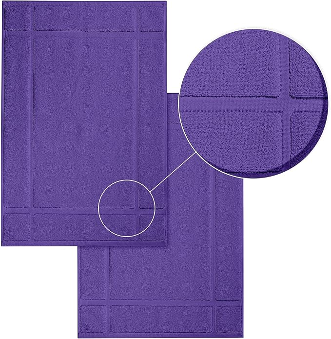 Ample Decor Bath Mats 100% Cotton 24 X 17 & 34 X 20 Inches, Oeko Tex Certified 1350 GSM Solid Construction Thick & Plush, Super Absorbent for Bathroom Floor, Shower – Purple