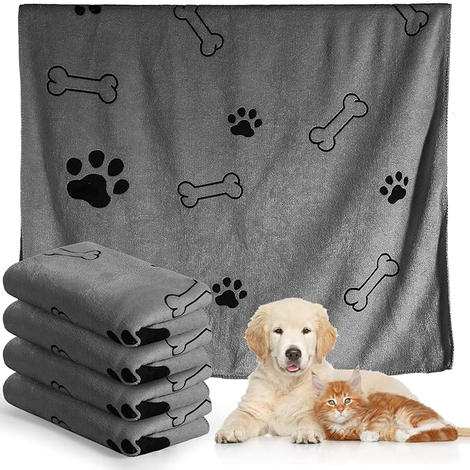 Chumia 4 Pcs Dog Towels for Drying Dog Puppy Bulk Microfiber Absorbent Paw Towel Pet Bathing Supplies Quick Drying for Medium Cats Pets Shower(24 x 40 Inch,Gray)