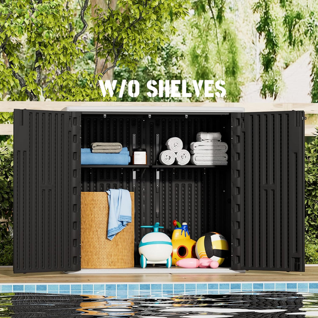 Large Outdoor Storage Box,Resin Sheds&Outdoor Storage Waterproof/Lockable,Outdoor Storage Cabinets for Balcony,Garage,Backyard (37Cu.ft-Black White)