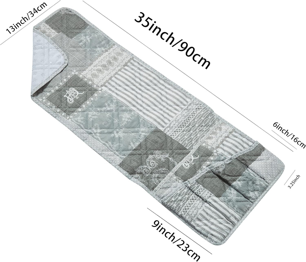 Brilliant Sunshine Grey Floral Patchwork Sofa Armrest 5 Pockets Organizer, Slip Resistant Recliner Armchair Caddy, Washable Remote Controls Holder, Storage for Magazine, Tablet, iPad, 35×13", Grey