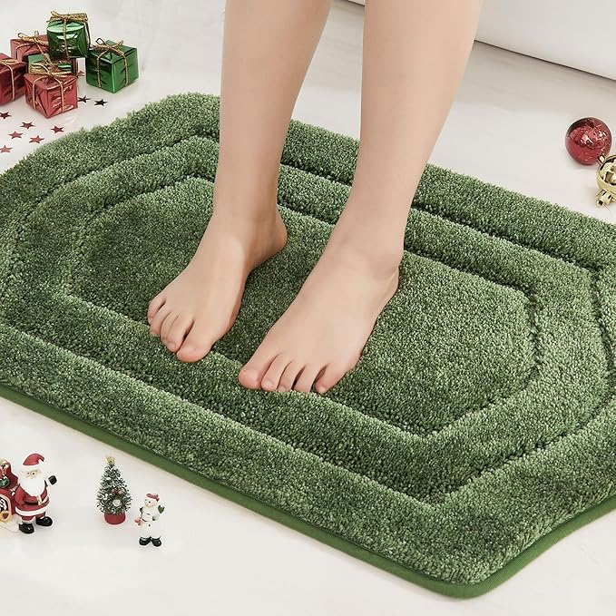 COSY HOMEER Extra Thick Bath Rugs for Bathroom - Anti-Slip Bath Linen Sets Mats Soft Plush Yarn Shaggy 100% Strong Polyester Living Room Bedroom Floor Water Absorbent(Green,17x27 - Inches)