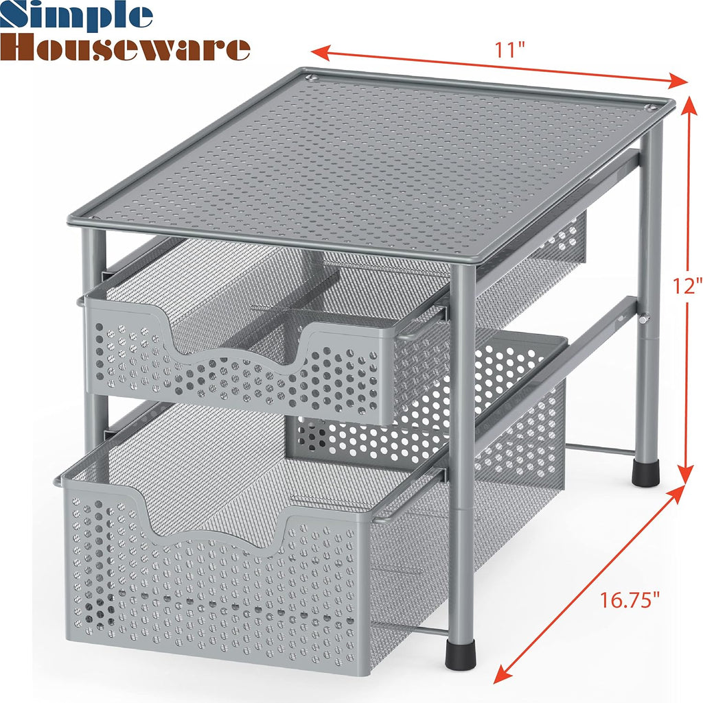 Simple Houseware Stackable 2 Tier Sliding Basket Organizer Drawer, Silver