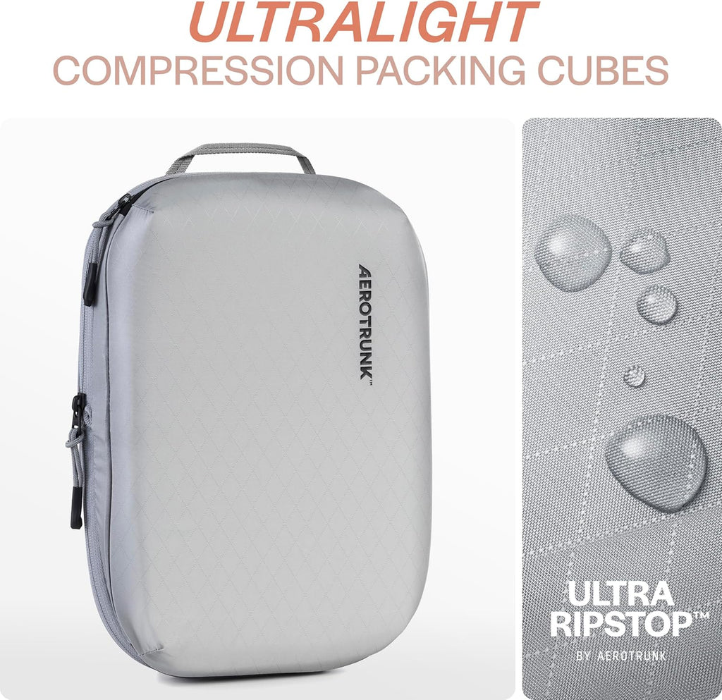Aerotrunk Ultralight Compression Packing Cubes - Lightweight Travel Organizers for Suitcases and Luggage (6-Pack, Light Grey)