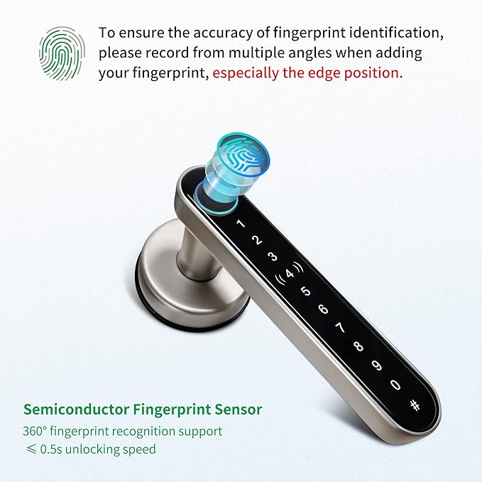 Smart Lock CATCHFACE Fingerprint Door Handle 5-1 Keyless Entry Door Lock