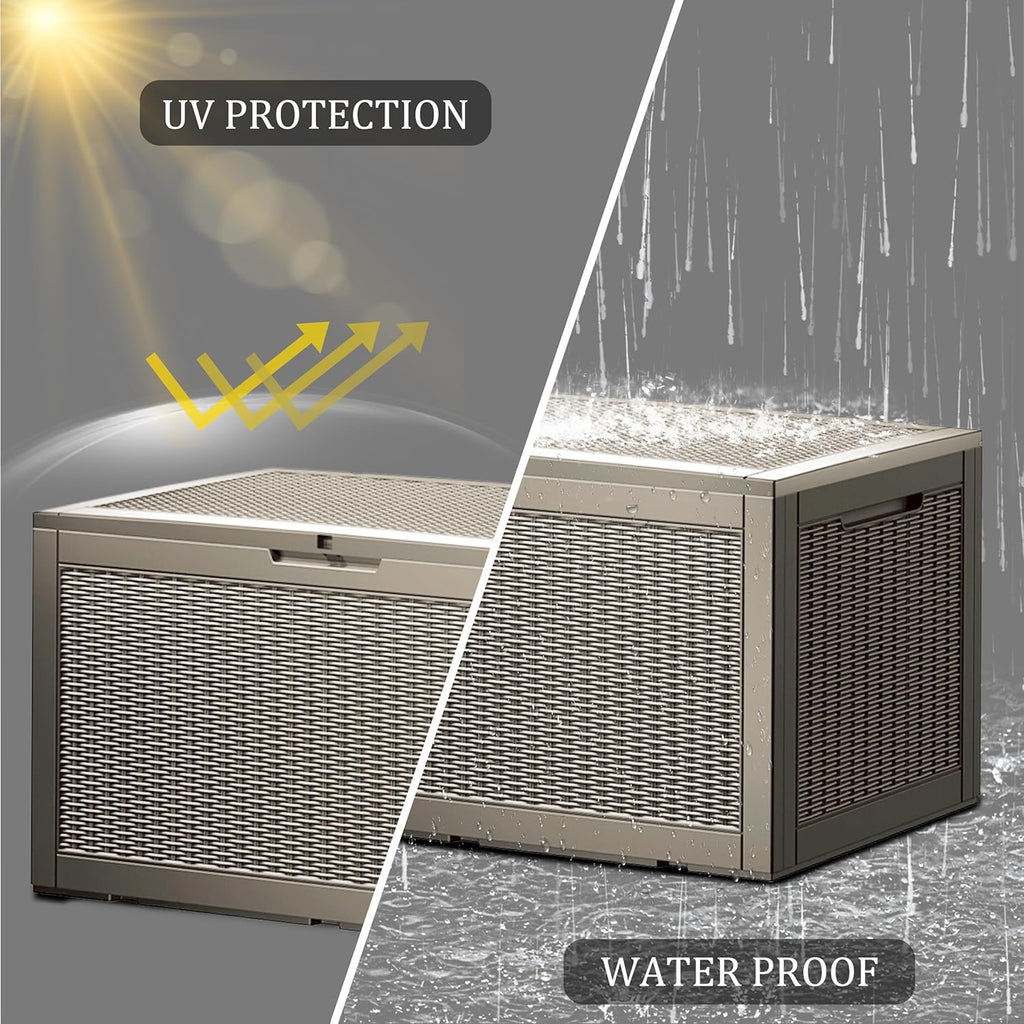 TARKARI 100 Gallon Lockable Resin Deck Box, Waterproof & UV-Resistant Outdoor Storage Box for Outdoor Cushion Storage, Garden Tools & Pool Accessories Storage, Gray