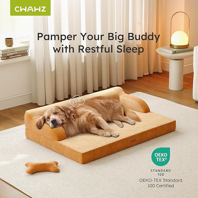 CWAWZ XL Orthopedic Dog Bed, Extra Large Dog Bed, Dual-Sided Pet Cooling Beds with Memory Foam Washable Cover Nonslip Bottom, Waterproof XLarge Pet Couch Beds with Bolsters, Brown
