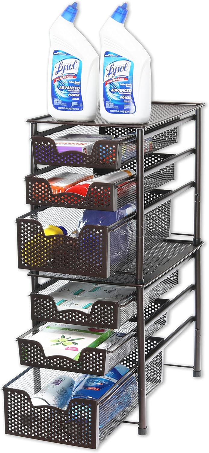 Simple Houseware Stackable 3 Tier Sliding Basket Organizer Drawer, Bronze