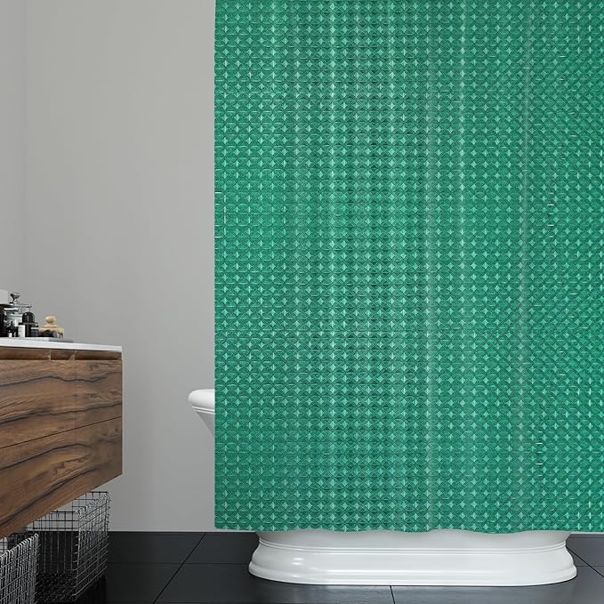 ggaimwf 72x96 Inch Solid Color Shower Curtain for Bathroom Waffle Bath Water Resistant Fabric Curtains Sea Green Modern Thick Shower Stall Curtain with Metal Hooks