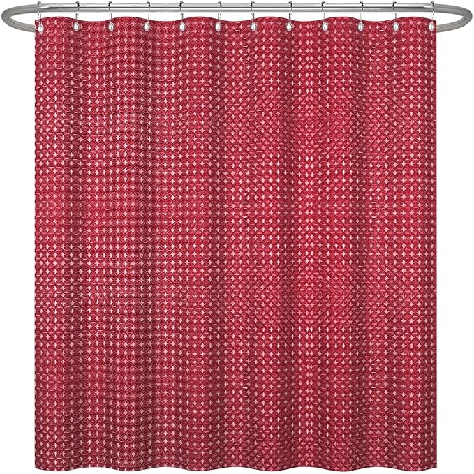 ggaimwf 72x78 Inch Solid Color Shower Curtain for Bathroom Waffle Bath Water Resistant Fabric Curtains Burgundy Modern Thick Shower Stall Curtain with Metal Hooks
