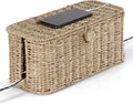 BLUEWEST Large Cable Management Box, Natural Rattan Cable Cord Organizer Boxes for Power Strip – 2 Open Slots Cords Hider Box for TV Wires, Computer, Router, USB Hub and Under Desk Power Strip