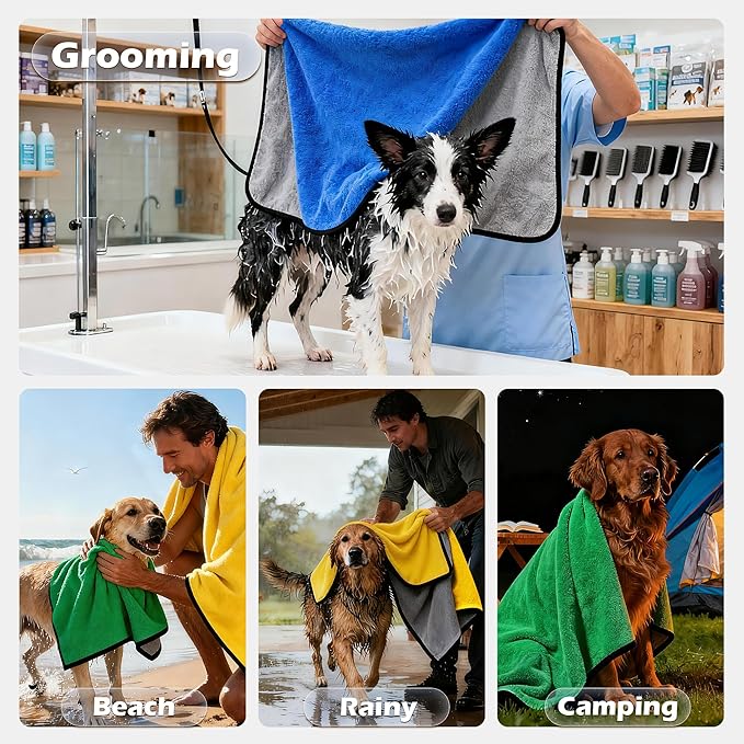 MICOOYO Dog Towels for Drying Dogs 3 Pack, Ultra Absorbent Microfiber Pet Bath Blanket | Quick Dry Towel for Dogs and Cats, 11.8”x23.6, S