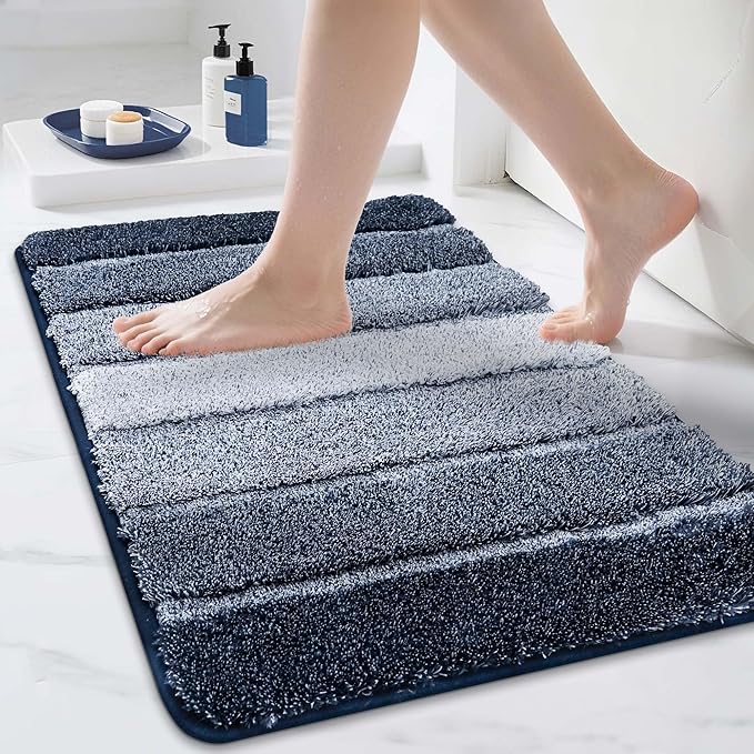 COSY HOMEER Bathroom Rugs 30"x20", Ultra Soft Absorbent Bath Mat with Non-Slip TPR Backing, Machine Washable Shaggy Rug for Bathroom Floor, Dark Blue