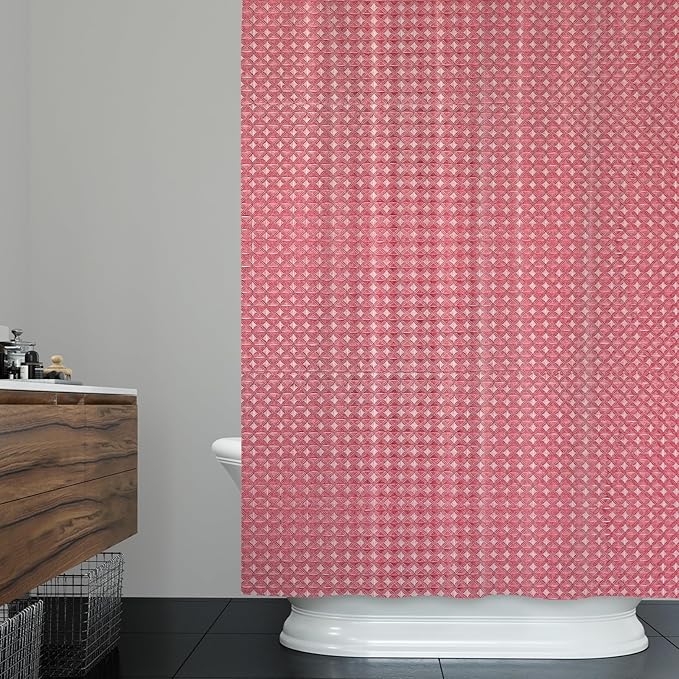 ggaimwf 36x72 Inch Solid Color Shower Curtain for Bathroom Waffle Bath Water Resistant Fabric Curtains Blush Pink Modern Thick Shower Stall Curtain with Metal Hooks