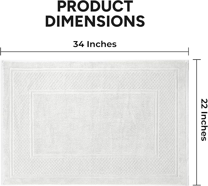 Avalon Towels White Bath Mat - 100% Cotton Set of 2 Absorbent Bathmat - Bathroom Mats Quick Dry Bath Mats for Bathrooms (22x34 Inches)