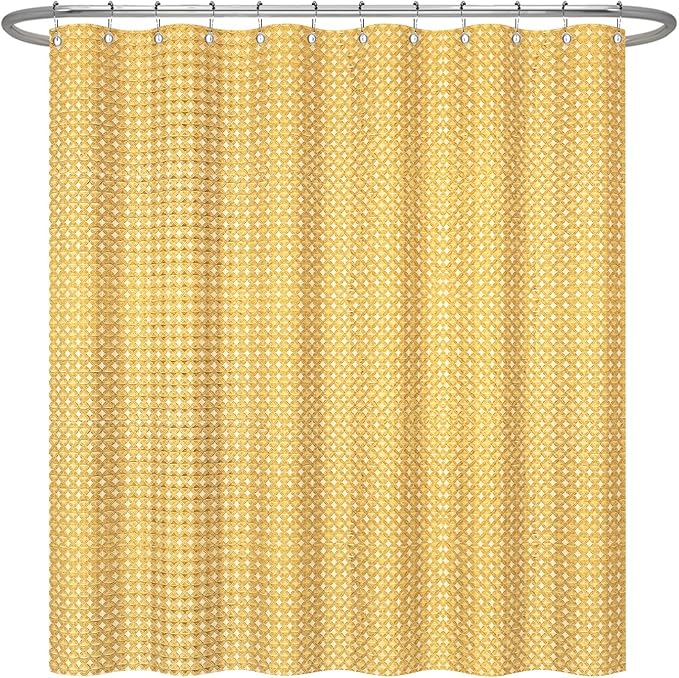 ggaimwf 72x78 Inch Solid Color Shower Curtain for Bathroom Waffle Bath Water Resistant Fabric Curtains Green Mustard Modern Thick Shower Stall Curtain with Metal Hooks