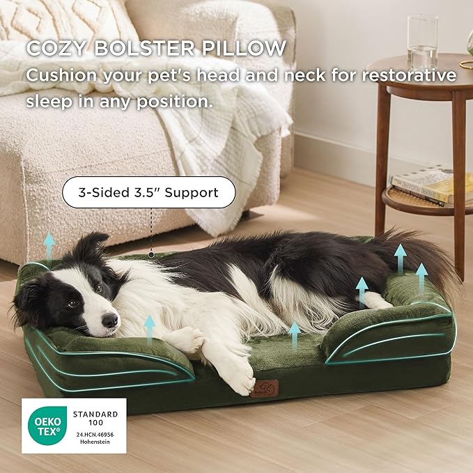 Bedsure Orthopedic Dog Beds Large Sized Dog - Washable Large Dog Cat Bed Waterproof, Comfort Dogs Couch Sofa with Washable Removable Cover, Pet Bed with Nonskid Bottom, Moss Green, 35"