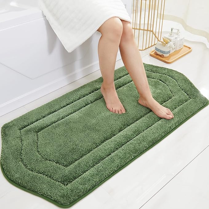 COSY HOMEER Extra Thick Bath Linen Sets Rugs for Bathroom - Anti-Slip Bath Mats Soft Plush 100% Strong Polyester Mat Living Room Bedroom Water Absorbent(Green,24x48 - Inches)