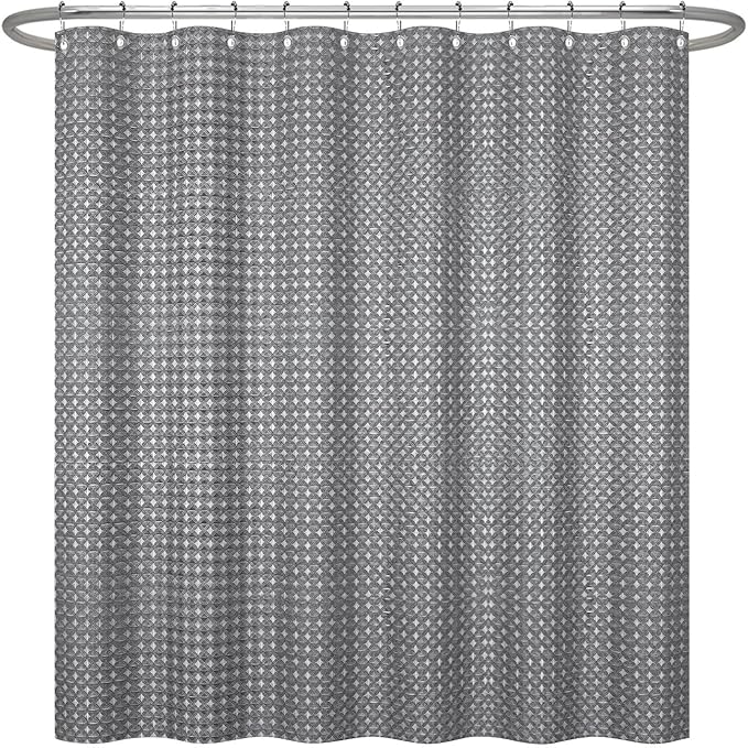 ggaimwf 48x72 Inch Solid Color Shower Curtain for Bathroom Waffle Bath Water Resistant Fabric Curtains Gray Modern Thick Shower Stall Curtain with Metal Hooks