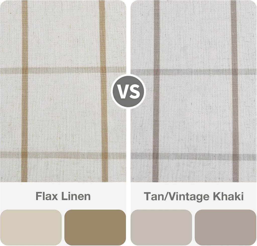 Vision Home Tan Plaid Linen Pinch Pleated Full Tanout Curtains Checkered Thermal Insulated Window Panels 90 inch for Bedroom Living Room Light Blocking Rustic Pleat Drapes with Hooks 40" Wx90 Lx2