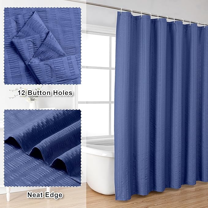 Aiyufeng Royal Blue Shower Curtain, Embossed Textured Fabric Shower Curtain for Bathroom - Soft Cloth & Hotel Spa Luxury, Water Repellent, Machine Washable, 72X72, Blue