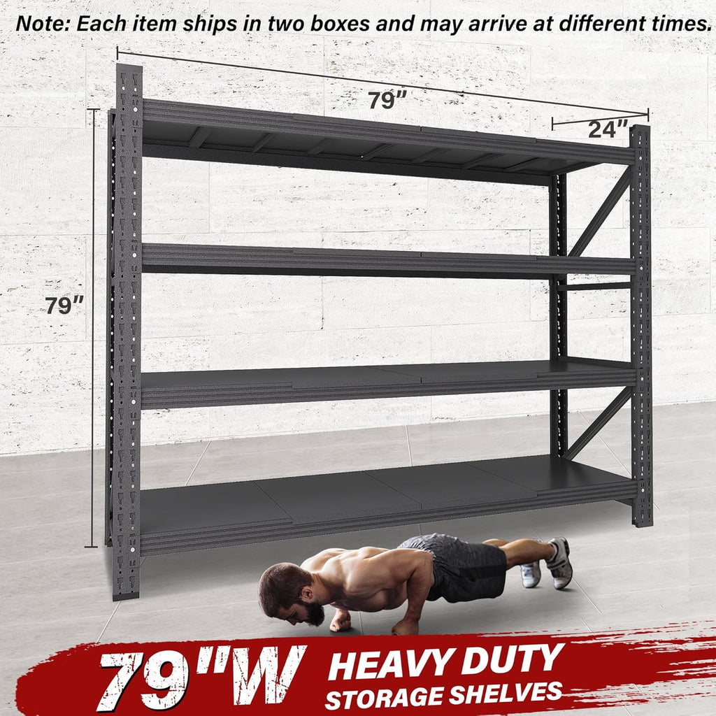 7000LBS Heavy Duty Garage Shelving Units,79" Wide & Deep Storage Shelves,Black Metal Garage Shelves,Large Storage Rack,Steel Shelf,Industrial Shelving for Shop,Warehouse,Basement,79" W x 24" D x 79" H