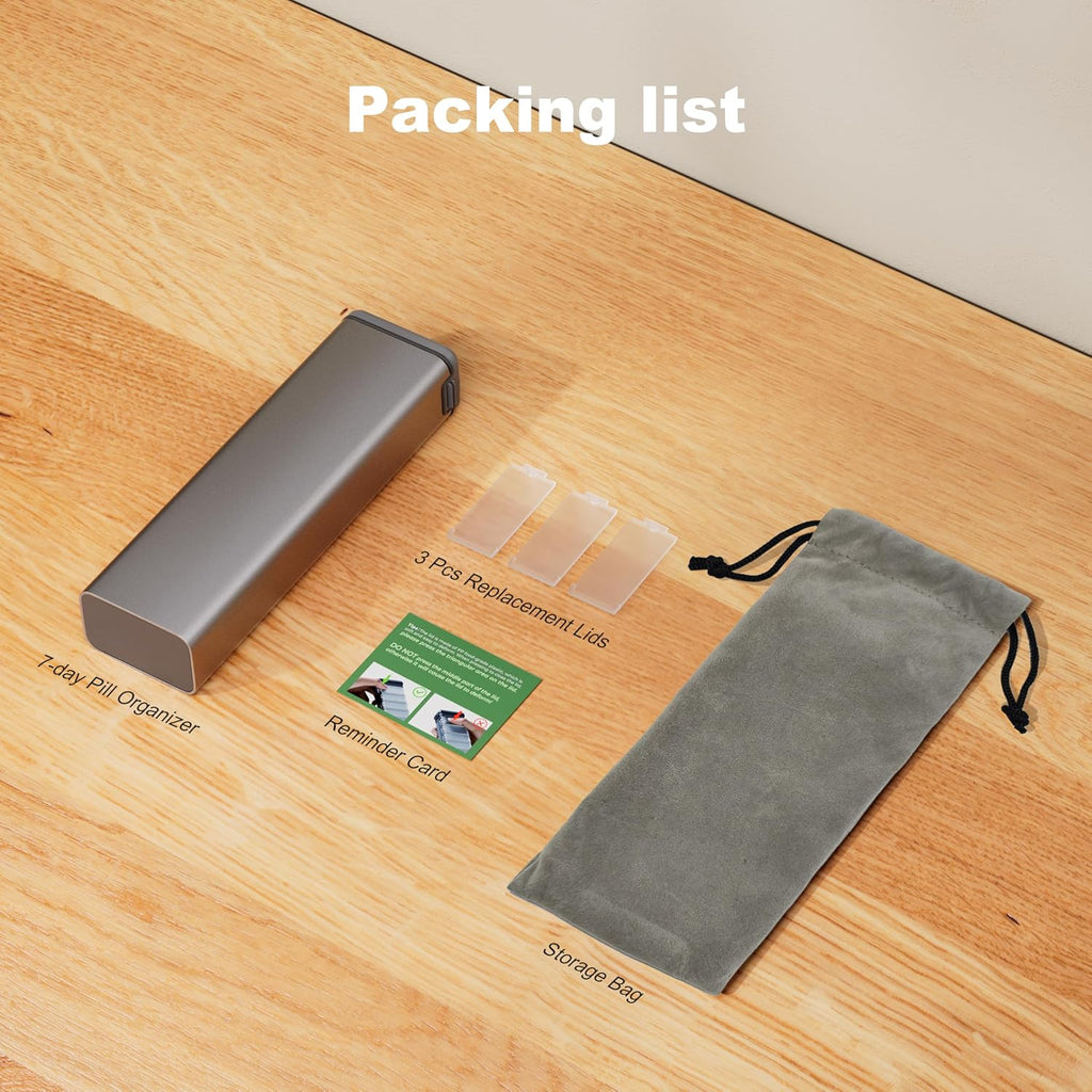 7 Day Weekly Metal Pill Organizer Travel, Kursoaya Premium Aluminum Daily Pill Box, Cute Portable Pill Case, Large Capacity Pill Holder for Supplements, Pills, Vitamins, Medicine (Steel Grey)