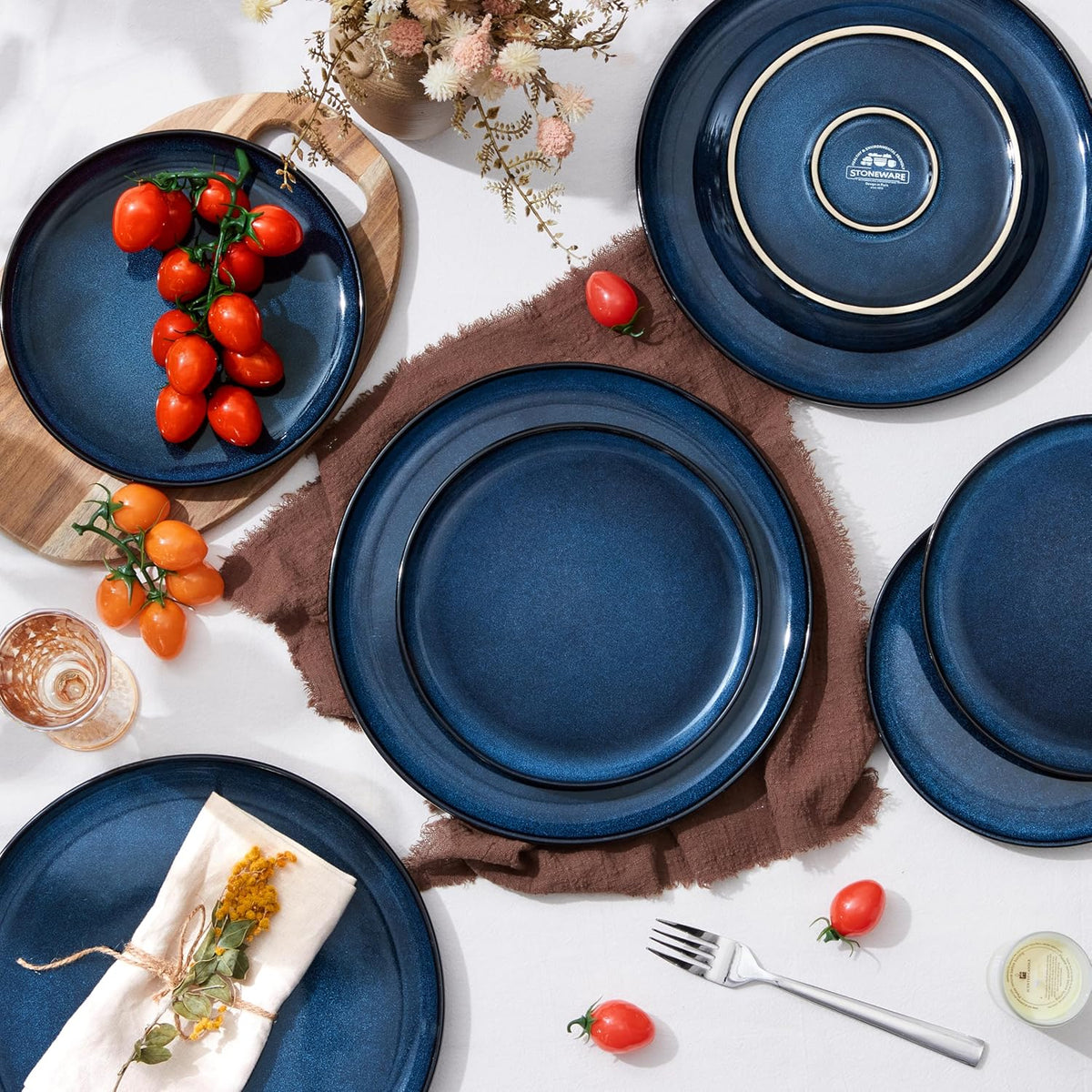 Herogo 6-Piece Stoneware Dinner Plates Set, 10.43" Ceramic Round Plate Set, Double Reactive Glaze Large Dinnerware Plates for Kitchen, Microwave, Oven and Dishwasher Safe, Starry Blue