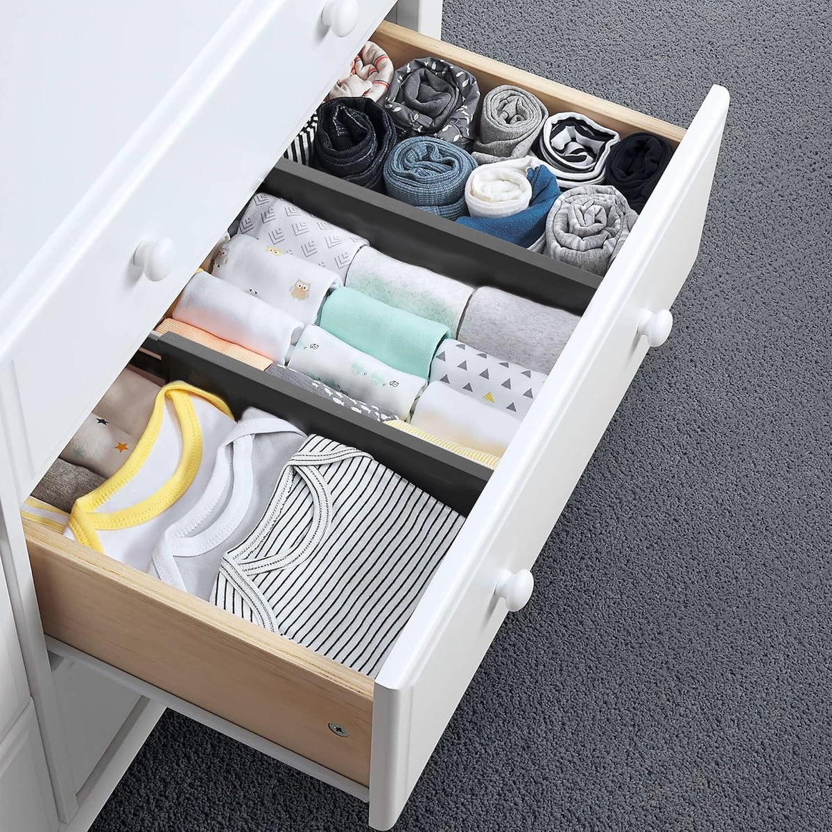 Utoplike 4 pcs Bamboo Kitchen Drawer Dividers Large, Adjustable Black Drawer Organizers, Spring Loaded, Works in Kitchen, Dresser, Bathroom, Bedroom, Drawer, Desk, 2.4" H